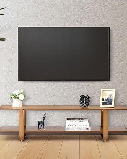 HollyHOME Bamboo TV Stand with Storage for TVs up to 65'', Modern Entertainment Center with 2 Open Shelf, Accent TV Media Console Table for Living Room, Bedroom, 55"(L), Walnut - LeafyLoom