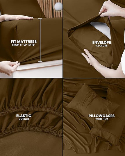 Utopia Bedding Queen Bed Sheets Set - 4 Piece Bedding - Brushed Microfiber - Shrinkage and Fade Resistant - Easy Care (Queen, Mocha) - LeafyLoom