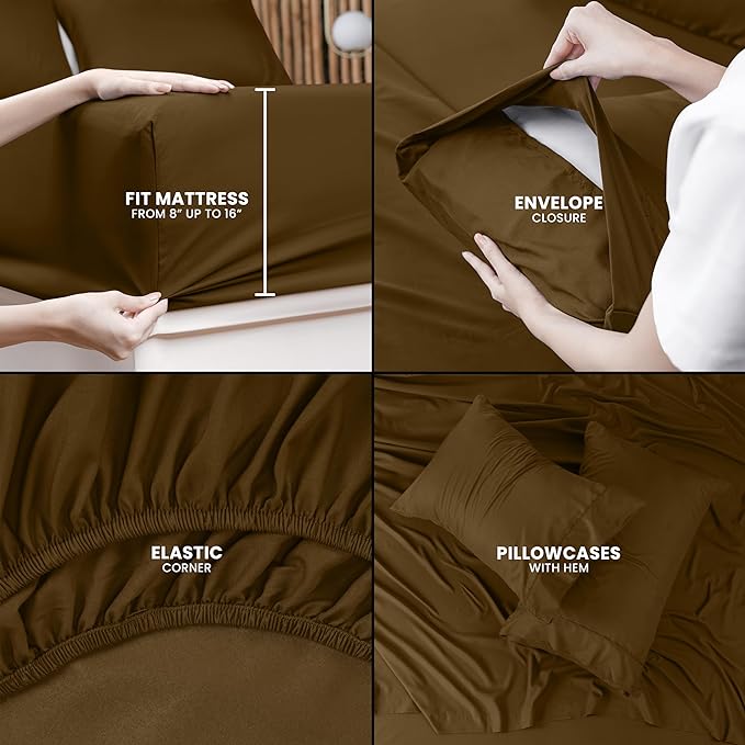 Utopia Bedding King Bed Sheets Set - 4 Piece Bedding - Brushed Microfiber - Shrinkage and Fade Resistant - Easy Care (King, Mocha) - LeafyLoom