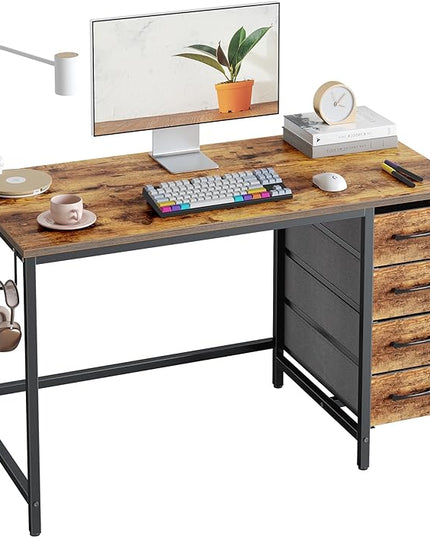 CubiCubi 47 Inch Computer Desk with 4 Drawers, Home Office Small Desk with Storage, Modern Study Writing Desk, Rustic Brown - LeafyLoom