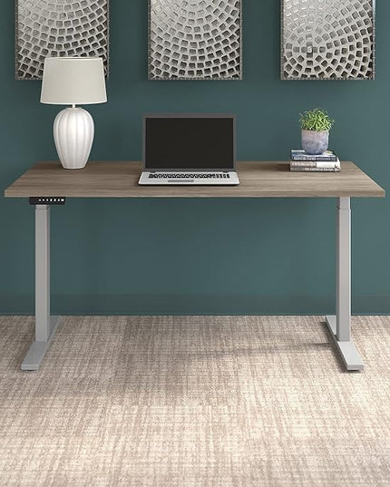 Bush Business Furniture M6S6030MHSK Move 60 27-Inch -48-Inch Adjustable Desk, Modern Hickory/Cool Gray Metallic - LeafyLoom