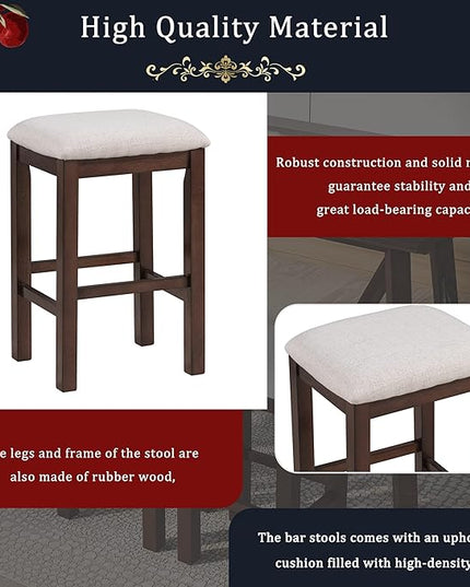 Multipurpose Dining Table Set with 3 Upholstered Stools, Easy to Assemble, Weight Capacity 350 LBS, for Living, Guest Room, Home Bar, Kitchen, Dark Walnut, 4-Piece - LeafyLoom