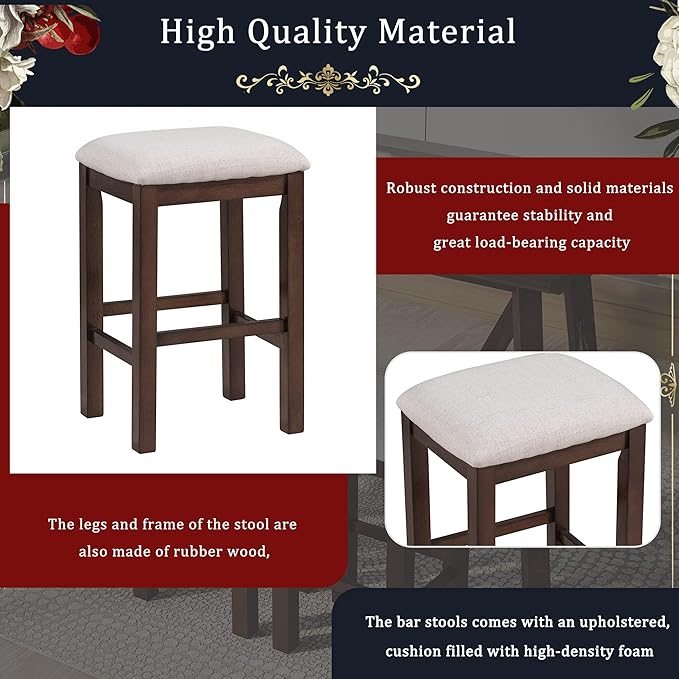 Multipurpose Dining Table Set with 3 Upholstered Stools, Easy to Assemble, Weight Capacity 350 LBS, for Living, Guest Room, Home Bar, Kitchen, Dark Walnut, 4-Piece - LeafyLoom