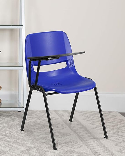 Flash Furniture HERCULES Blue Ergonomic Shell Chair with Right Handed Flip-Up Tablet Arm - LeafyLoom