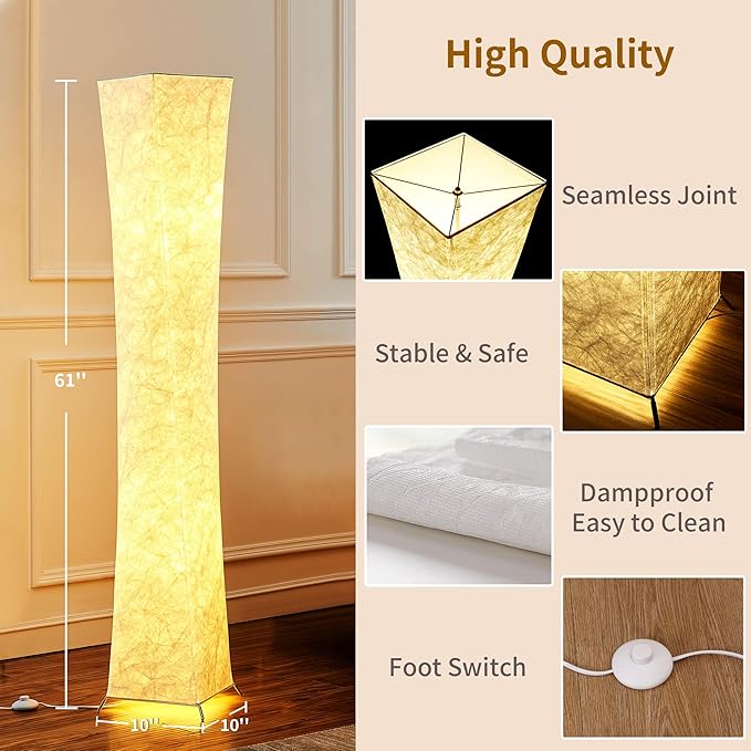 chiphy Floor Lamp, RGB Color Changing Floor Lamps, App Control Work with Alexa, 61" Tall White Column Floor Lamp Dimmable for Living Room, Bedroom, Game Room - LeafyLoom