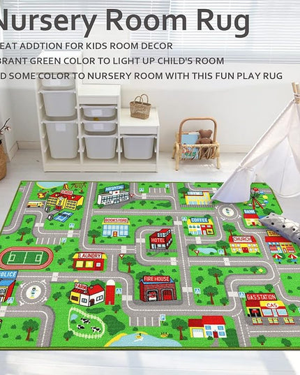 Kids Playroom Rug City Life Playmat Kids Rug for Hot Wheels Car 5.2'x3'3" City Map Traffic Road Learning Educational Area Rug Carpet for Children Bedroom Nursery Room Game - LeafyLoom