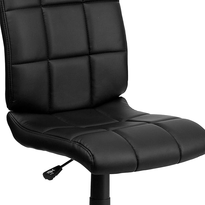 Flash Furniture Clayton Mid-Back Tufted Vinyl Upholstered Swivel Desk Chair with Padded Seat, Modern Adjustable Height Padded Office Chair, Black - LeafyLoom