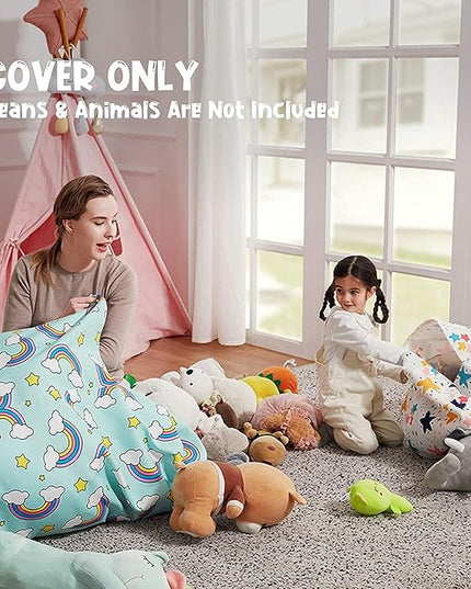 Nobildonna Stuffed Animal Storage Bean Bag Chair Cover Only for Kids Girls Toddler, Large Beanbag Chair Without Filling for Organizing Children Soft Plush Toys - LeafyLoom