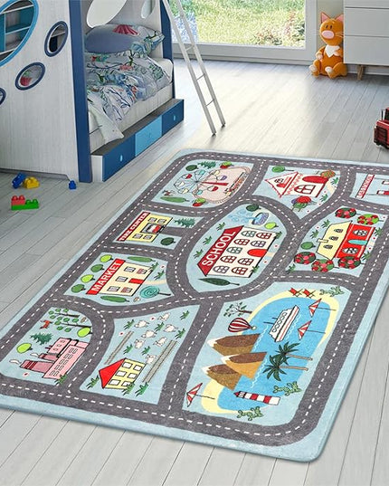 LIVEBOX Kids Rug 3'x5' Car Rug Play Mat for Playing Cars Toys, City Life Playroom Rug Educational Carpet for Children Boy Girl,Road Traffic Nursery Rug for Kids Room Play Area - LeafyLoom