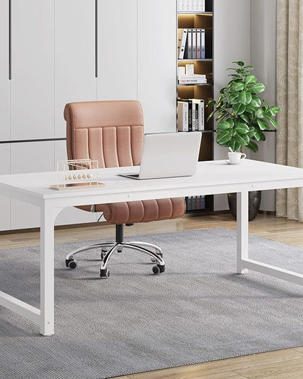 Tribesigns Modern Computer Desk, 63 x 31.5 inch Large Executive Office Desk Computer Table Study Writing Desk Workstation for Home Office, Spliced Desktop, White - LeafyLoom
