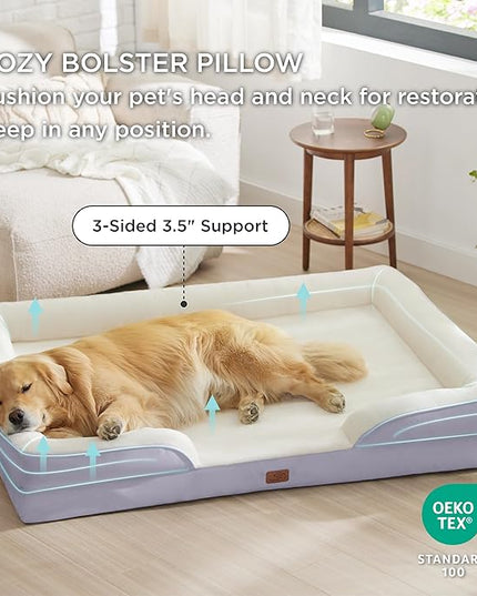 Bedsure XXL Orthopedic Dog Bed - Washable Great Dane Dog Sofa Beds for Giant Dogs, Supportive Foam Pet Couch Bed with Removable Washable Cover, Waterproof Lining and Nonskid Bottom, Lavender BEDSURE