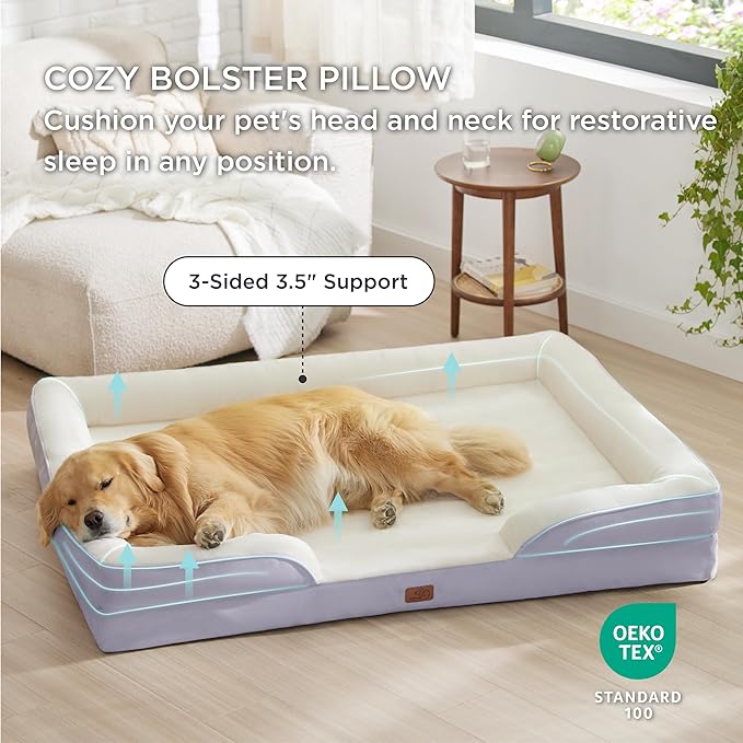 Bedsure XXL Orthopedic Dog Bed - Washable Great Dane Dog Sofa Beds for Giant Dogs, Supportive Foam Pet Couch Bed with Removable Washable Cover, Waterproof Lining and Nonskid Bottom, Lavender BEDSURE
