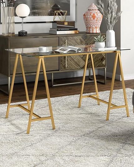 Tulsa Rectangular 48" Wide Desk in Brass - LeafyLoom