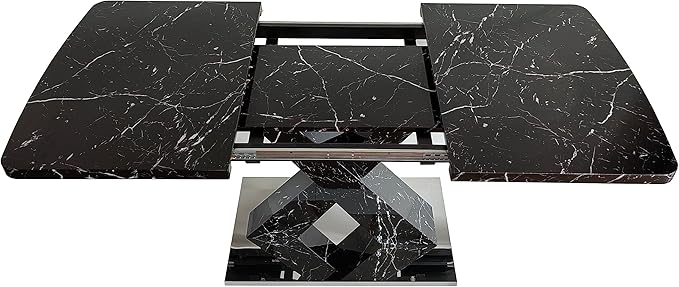 NicBex 62.99Inch Expandable Dining Table,Modern Kitchen Table with White Marble Tabletop and MDF White X-Shape Legs for 6 to 8,Large Dining Room Table for Kitchen,Meeting Room and Living Room,Black - LeafyLoom