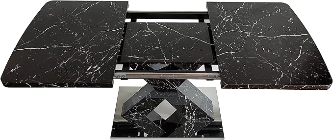 NicBex Dining Table Contemporary Kitchen Table Farmhouse Rustic Square Dining Table, Stretchable, Printed Black Marble Table Top+MDF X-Shape Table Leg with Metal Base, Easy Assembly, Black - LeafyLoom