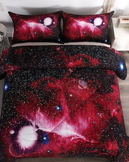 Litanika 3D Galaxy Comforter Queen(90x90lnch), 3 Pieces(1 Galaxy Comforter, 2 Pillowcases), Universe Nebula Outer Space Comforter, Microfiber Bedding Set for Boys Kids - LeafyLoom