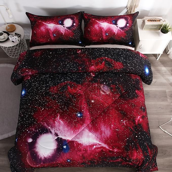 Litanika 3D Galaxy Comforter Queen(90x90lnch), 3 Pieces(1 Galaxy Comforter, 2 Pillowcases), Universe Nebula Outer Space Comforter, Microfiber Bedding Set for Boys Kids - LeafyLoom