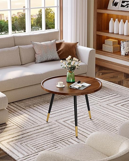 SAYGOER Round Coffee Table Small Modern Coffee Tables Rustic Farmhouse Center Table for Living Room Home Office Mid Century Accent Sofa Table Easy Assembly, Dark Brown - LeafyLoom