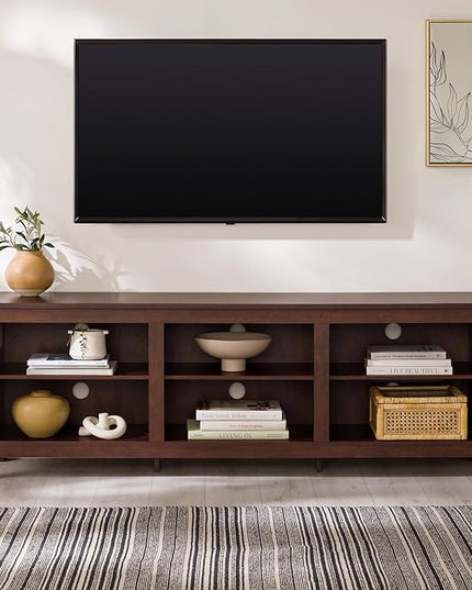 Walker Edison Wren Classic Brown TV Media Console Entertainment Center for 80 Inch Television with Storage Cubby, 70 Inch - LeafyLoom