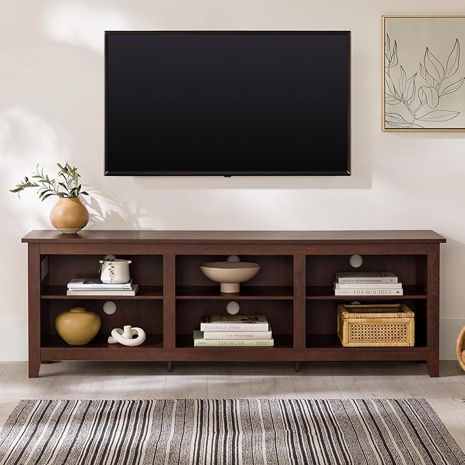 Walker Edison Wren Classic Brown TV Media Console Entertainment Center for 80 Inch Television with Storage Cubby, 70 Inch - LeafyLoom