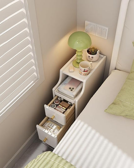 Small Nightstand, Solid Wood Nightstand with Drawers, Walnut Bedside Table for Bedroom - LeafyLoom