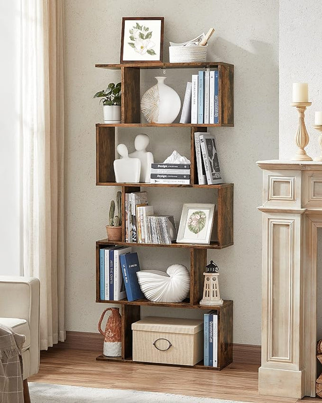 VASAGLE Bookcase, 5-Tier Bookshelf, Display Shelf and Room Divider, Freestanding Decorative Storage Shelving, Rustic Brown ULBC62BX, 27.6”L x 9.4”W x 62.6”H (70 x 24 x 159 cm) - LeafyLoom