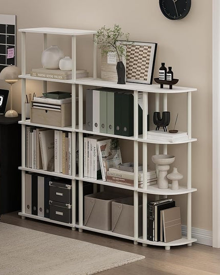 Furinno Turn-N-Tube 5-Tier Multipurpose Shelf Display Rack, White/White - LeafyLoom