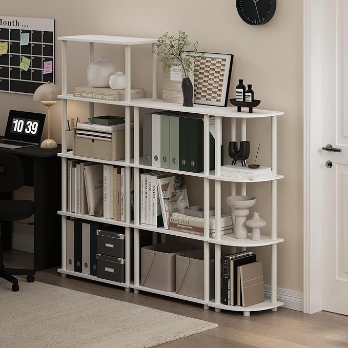 Furinno Turn-N-Tube 5-Tier Multipurpose Shelf Display Rack, White/White - LeafyLoom