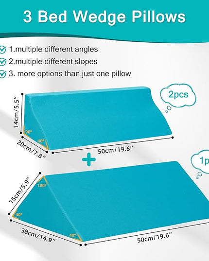 3-in-1 Side Wedge Pillow,Wedge Pillow for Back Pain Relief,Foam Wedges for Positioning in Bed,Positioning Wedges for Bed Sores,Wedge Pillows for Seniors,Caregivers,Side Sleepers,After Surgery - LeafyLoom