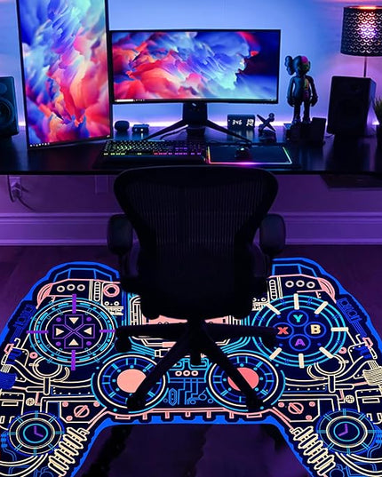 Gaming Rug for Boys Room Decor, Gamer Rugs Glow in The Blacklight Video Game Carpet Teens Playroom Non-Slip Area Rug Game Bedroom Floor Casual Mat (60"x39") - LeafyLoom