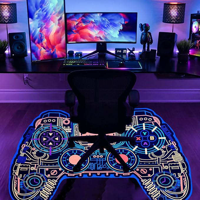 Gaming Rug for Boys Room Decor, Gamer Rugs Glow in The Blacklight Video Game Carpet Teens Playroom Non-Slip Area Rug Game Bedroom Floor Casual Mat (60"x39") - LeafyLoom