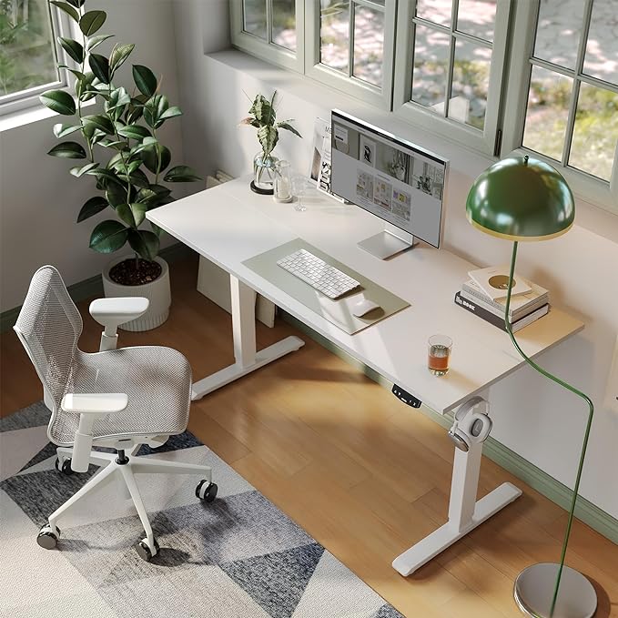 Electric Standing Desk, 48 x 24 Inches Height Adjustable Desk, Sit Stand up Desk for Work Office Home, Ergonomic Rising Computer Table with Memory Preset, White - LeafyLoom