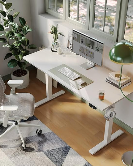 Electric Standing Desk, Large 63 x 24 Inches Height Adjustable Desk, Sit Stand up Desk for Work Office Home, Ergonomic Rising Computer Table with Memory Preset, White - LeafyLoom