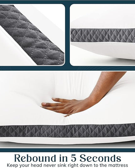 Lux Decor Bed Pillows for Sleeping - Pillows Queen Size Set of 2 - Hotel Quality Gusseted Down Alternative Pillows for Back, Stomach or Side Sleepers (Grey, 26x18) - LeafyLoom
