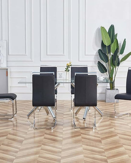 Dining Chairs Set, Kitchen Modern Metal Chairs with Faux Leather Padded Seat High Back and Sturdy Chrome Legs, Chairs for Dining Room (Black-1, Set of 4) - LeafyLoom