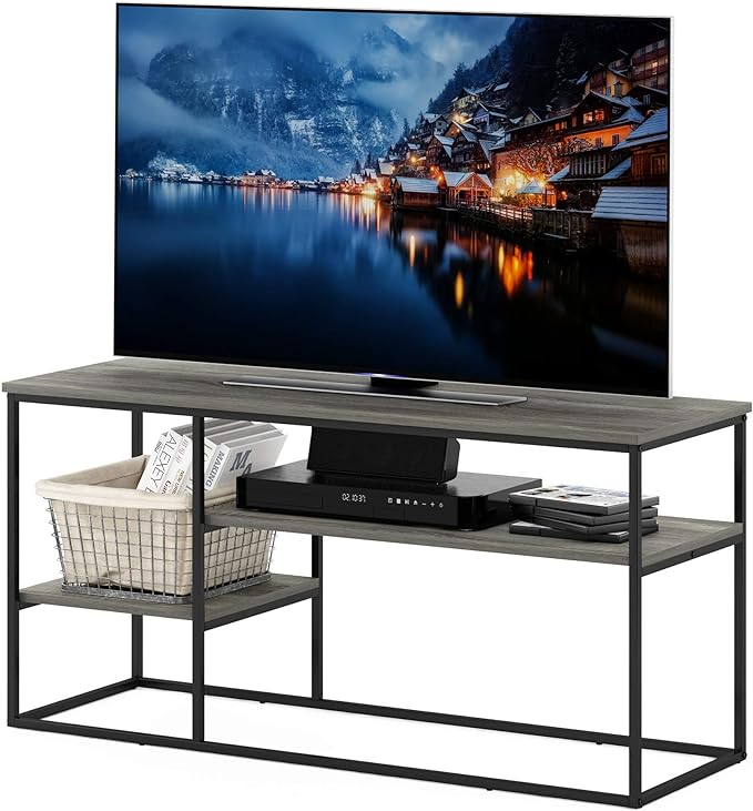 Furinno Moretti Modern Lifestyle TV Stand, French Oak Grey - LeafyLoom
