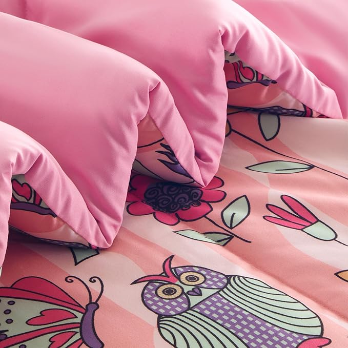 SLEEP ZONE Comforter Set Bed in A Bag, 7 Pieces Girls, Cattoon Pattern for Kids, Toddlers, Teens, Ultra Soft and Washable (Garden Secret,Full/Queen) - LeafyLoom