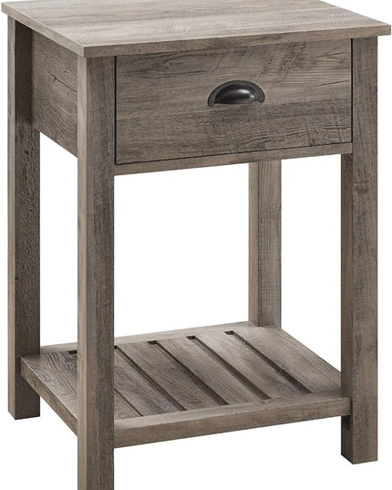 Walker Edison Farmhouse Square Side Accent Table Set-Living-Room Storage End Table with Storage Door Nightstand Bedroom, 18 Inch, Grey Wash - LeafyLoom