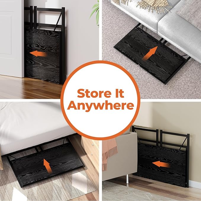 Folding Desk, Small Foldable Desk 39.4 Inch for Small Space, Computer Table Home Office Writing Desk with Storage Bag Headphone Hook, Easy Assembly, Black - LeafyLoom