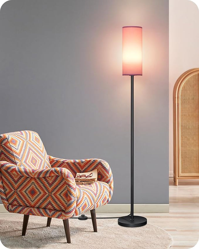 Dimmable Floor Lamp for Living Room, Corner Floor Lamp with Remote, 66'' Standing Tall Lamp, Linen Lampshade, 10W 800LM LED Bulb for Bedroom Study, FCC Listed Black and Pink P06LD05 - LeafyLoom