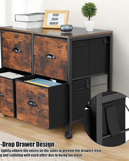 TOPSKY 4 Drawers Mobile Fabric Lateral File Cabinet with Casters for Letter SIze File (Black) - LeafyLoom