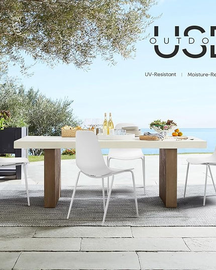 COLAMY Stackable Dining Chairs Set of 4, Indoor Outdoor Dining Room Side Chairs with Metal Legs, Modern Plastic Patio Chairs for Home/Kitchen/Office/Resturant/Bistro/Cafe, White - LeafyLoom