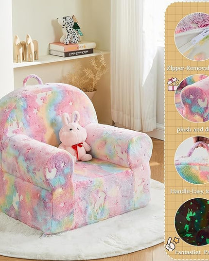 Toddler Chair Kids Plush Chair Sherpa Kids Chairs, Toddler Couch Bean Bag Chairs for Kids Gaming Chair for Kids Glow in The Dark, Rainbow Pink - LeafyLoom