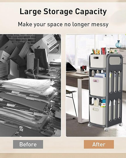 File Cabinet, Easy Assembled Mobile Filing Cabinets with Wheels, 3 Drawer Rolling Cart for Home Office Legal/Letter/A4 Size File - LeafyLoom