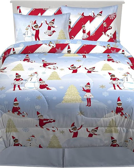 Franco Kids Bedding Soft Comforter and Sheet Set with Sham, 7 Piece Full Size, Elf on the Shelf - LeafyLoom