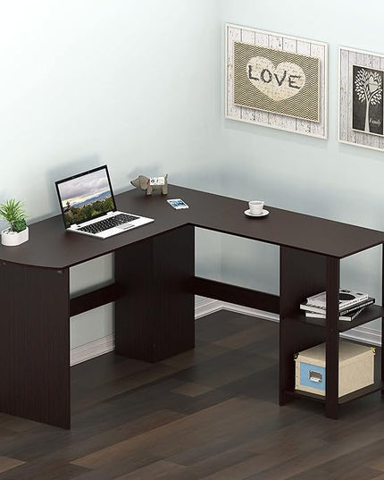 SHW L-Shaped Home Office Wood Corner Desk, Espresso - LeafyLoom