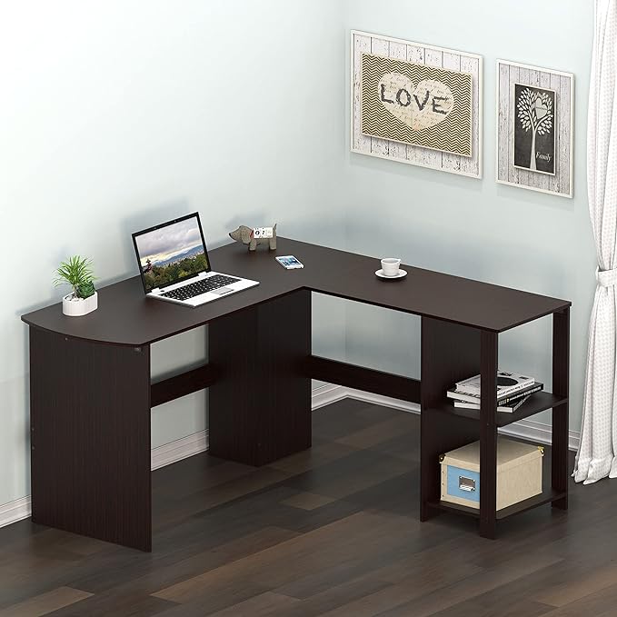 SHW L-Shaped Home Office Wood Corner Desk, Espresso - LeafyLoom