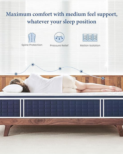 Coolvie California King Mattress 12 Inch, Medium Feel Cal King Mattress in a Box, Hybrid Individual Pocket Springs with Memory Foam, Cooler Sleep with Pressure Relief and Support - LeafyLoom