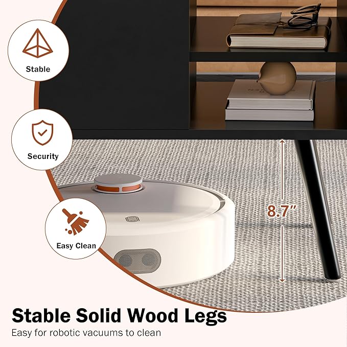 Lift Top Coffee Table with Storage, Black Wood Coffee Table with Lifting Top, Hidden Compartment and Open Shelves, Mid-Century Modern Coffee Table for Living Room, Small Space - LeafyLoom