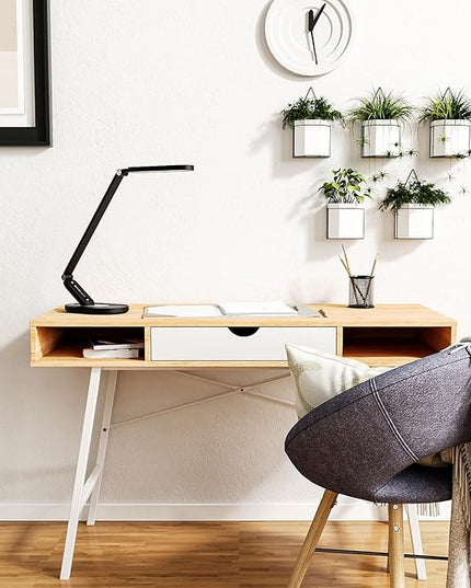 LED Desk Lamp, Eye-Caring Table Lamps Natural Light Protects Eyes Dimmable Office Lamp with 5 Color Modes USB Charging Port Touch Control and Memory Function, 10W Reading Lamp,Black - LeafyLoom